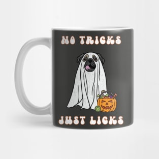 No Tricks Just Licks Halloween Pug Ghost Dog Funny Distressed Design Mug